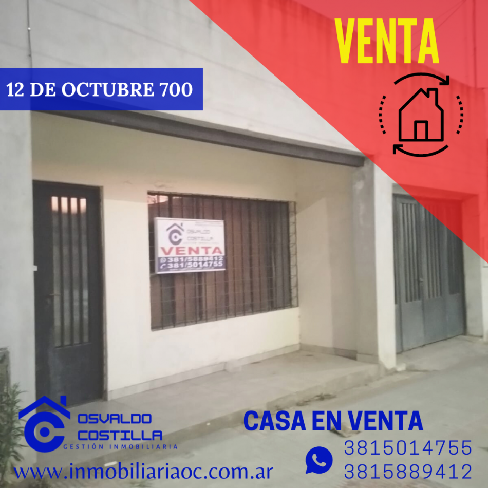 EN VENTA CASA 12 DE OCTUBRE 700. OPORTUNIDAD!!!